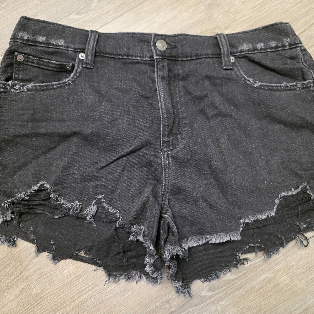 Aerie Black Distressed Jean Shorts with Frayed Hem